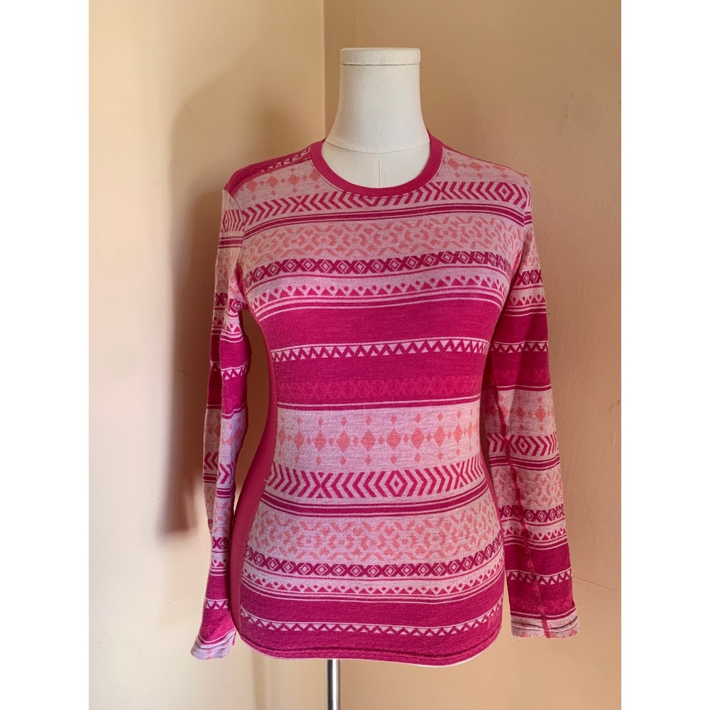 Helly Hansen Womens Pink Merino Wool Fair Isle Long Sleeve Base Layer Top M